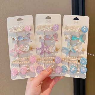 5ชิ้นชุดกิ๊บติดผมแฟชั่นเกาหลีใหม่ขนาดเล็กน่ารักมหาสมุทรมุกปลาดาวเปลือกกิ๊บเรียบคลิปผมขาเด็กสาวอุปกรณ์ผม