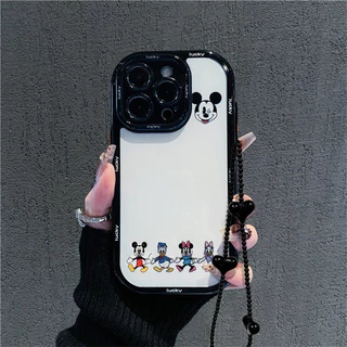 [ขายร้อนใหม่] เคสโทรศัพท์มิกกี้น่ารักที่เข้ากันได้กับ Apple iPhone 17/16/15/14/13/12/11 Pro Max สีครีม/แบบมีขาตั้ง