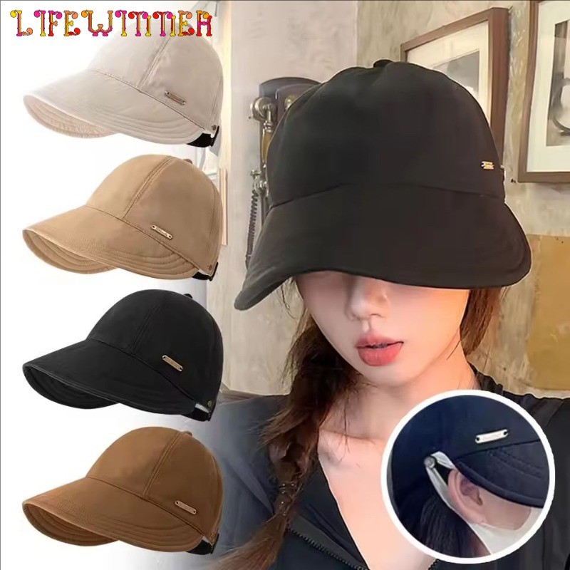 หมวกปีกกว้าง ผ้าฝ้าย ผ้าวูล ป้องกันแดด สามารถปรับได้ ให้ความอบอุ่น สีทอง แฟชั่นฤดูหนาว และกลางแจ้ง