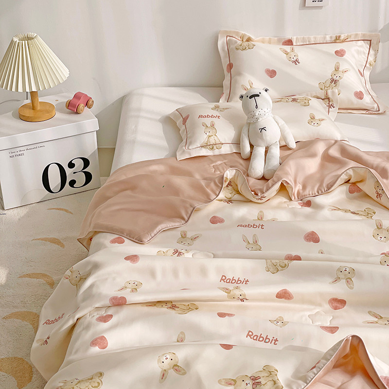 Kids1000TC Tencel ผ้าห่มบางฤดูร้อนผ้านวมการ์ตูนผ้านวมคลุมเตียงเดี่ยว/ราชินี/ขนาดคิงไซส์ Silky Quilt Tencel