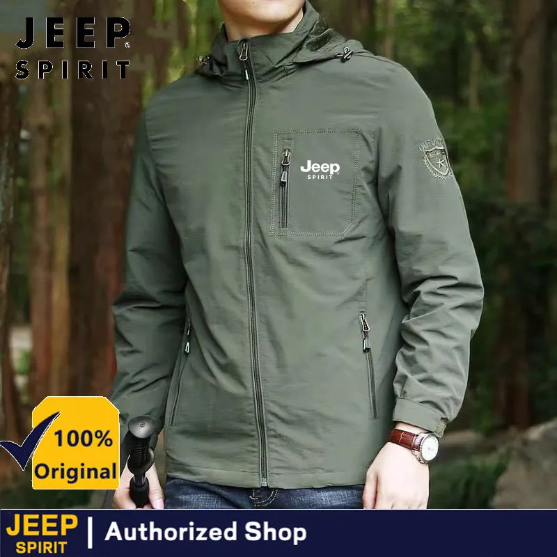 JEEP SPIRIT ฤดูใบไม้ร่วงใหม่เสื้อแจ็คเก็ตขนาดใหญ่ผู้ชายหลวมยืนปก Casual Coat หมว