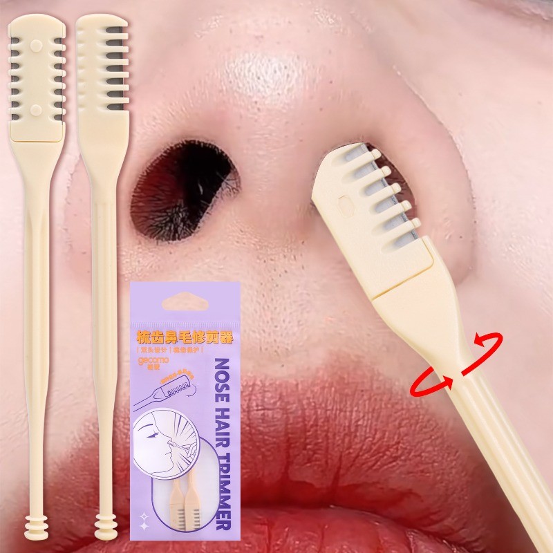 เครื่องเล็มขนจมูก-เครื่องเล็มขนลื่นสะอาด-เครื่องเล็มขนจมูกแบบแมนนวล-360° ทําความสะอาดตัดจมูกโพรงมีดโกน-เครื่องมือกรรไกรโกนหนวดผมสองหัว-แบบพกพาล้างทําความสะอาดได้