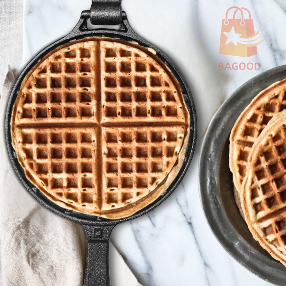 เครื่องทําวาฟเฟิลเหล็กหล่อ Pan Round Waffle Iron Waffle Cake Maker สําหรับเตาตั้งพื้นหรือย่าง [bagoo