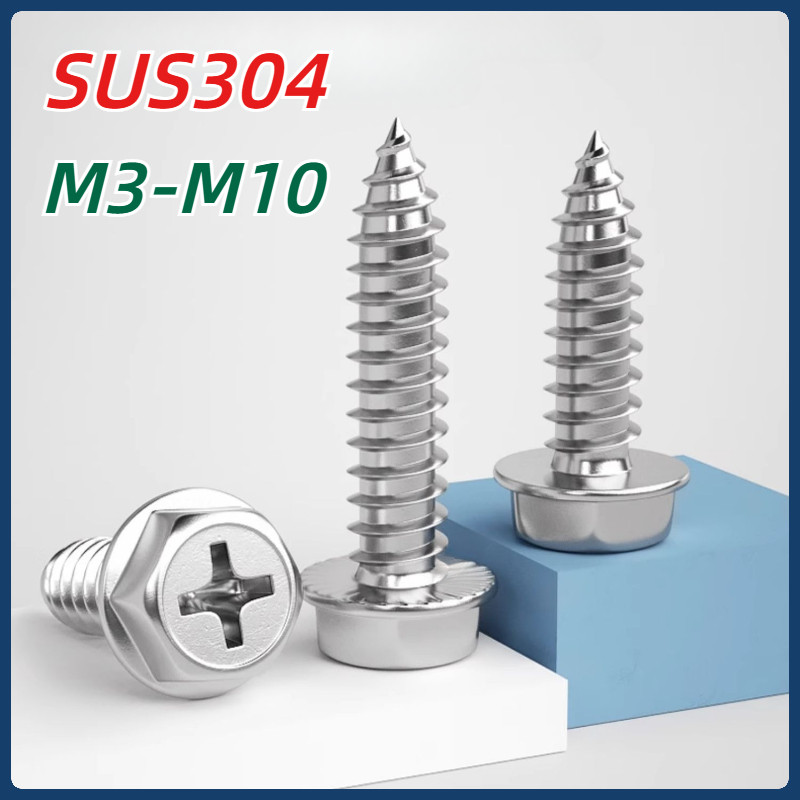 [MX1]สกรู น็อต หัวหกเหลี่ยมติดแหวน ติดจาน แฉก มีลาย สแตนเลส 304 เกลียวปล่อย M3M4M5M6M8M10 / 304 สแตนเลสสตีล Phillips หน้าแปลนด้านนอกหกเหลี่ยมสกรูแตะตัวเอง M3-M10 สกรูแตะตัวเอง