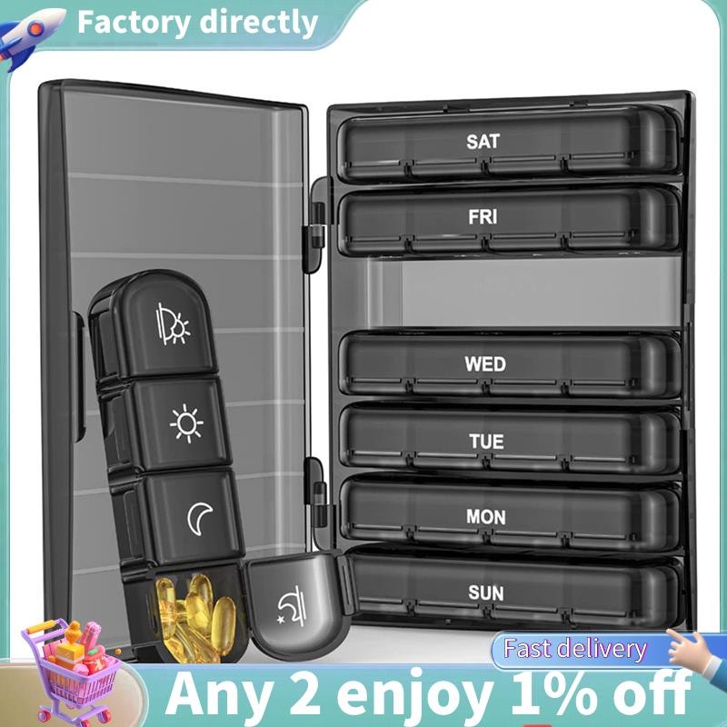 E7-1 Set Weekly Pill Organizer 4-Times A Day, 7 Day Portable for Travel