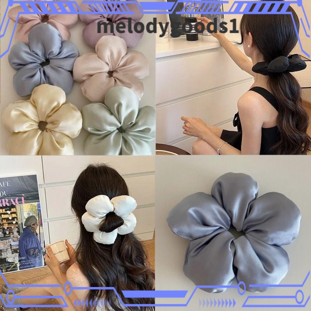 MELODYGOODS ยางรัดผมแบบยืดหยุ่น,ผ้าโพกศีรษะดอกไม้ขนาดใหญ่ขนาดใหญ่ Scrunchie, เกินจริง Silky ซาตินรูปดอกไม้เชือกผมผู้หญิง