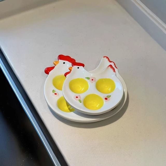 [100 จัดส่งใหม่ถึงบ้าน] ถาดไข่ไก่ใหญ่ จานเก็บไข่เซรามิก จานแบ่งไข่ - รูปที่ 4