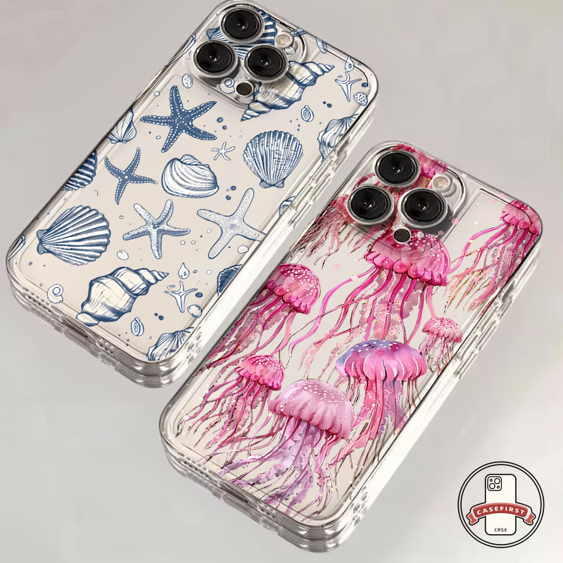 การ์ตูนแมงกะพรุนสีชมพูน้ำเงินปลาดาว เคส OPPO A53 A17K A57 A35 A12 A17 A5s A9 A77 A16 A38 A15 A54 A18 A58 A78 A7 Reno 11