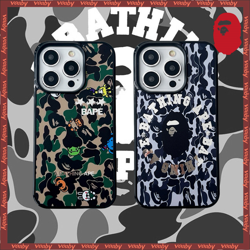 BAPPE APE BABY M1LO คลาสสิกCamouflageป้ายกระจกเคสโทรศัพท์เหมาะสําหรับIPhone16 16ProMax 16Pro 16Plus 