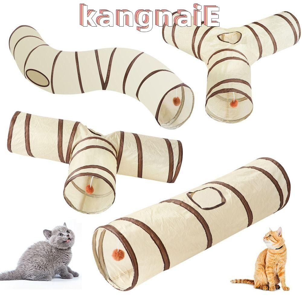 KANGNAI หลอดอุโมงค์แมว, โพลีเอสเตอร์ + ลวดเหล็ก รังแมวระบายอากาศ, สนุกการฝึกอบรมแบบพับได้ Interactive Beige + กาแฟแมวเขาวงกตอุโมงค์แมว