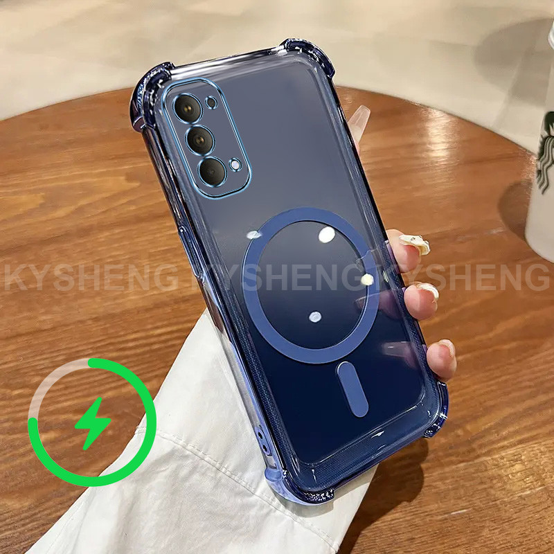 เคสสําหรับ OPPO Reno 4 5k เคสโทรศัพท์ TPU ชาร์จแม่เหล็กสี่มุมป้องกันการตกเปลือกนิ่มโปร่งใส WBQ - รูปที่ 2