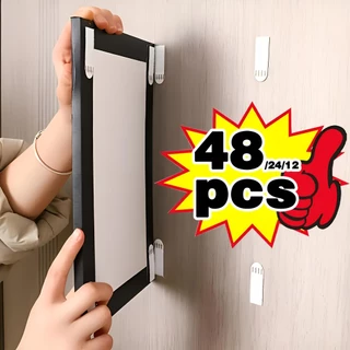 แถบแขวนรูปภาพสําหรับงานหนัก 48/24 ชิ้น - ตะขอกาวแบบไม่ต้องเจาะรูสําหรับ Drywall