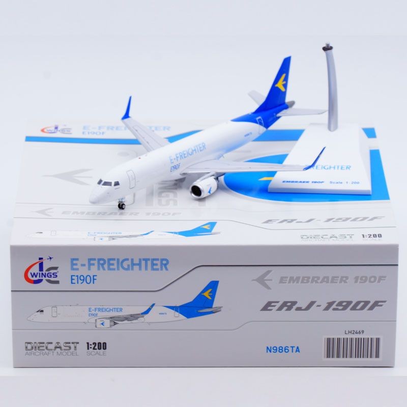 พร้อมสต็อกเครื่องบิน Jcwings 1: 200 เครื่องบินโลหะผสมรุ่นบราซิลสายการบินอุตสาหกรรม ERJ-190F N986TA