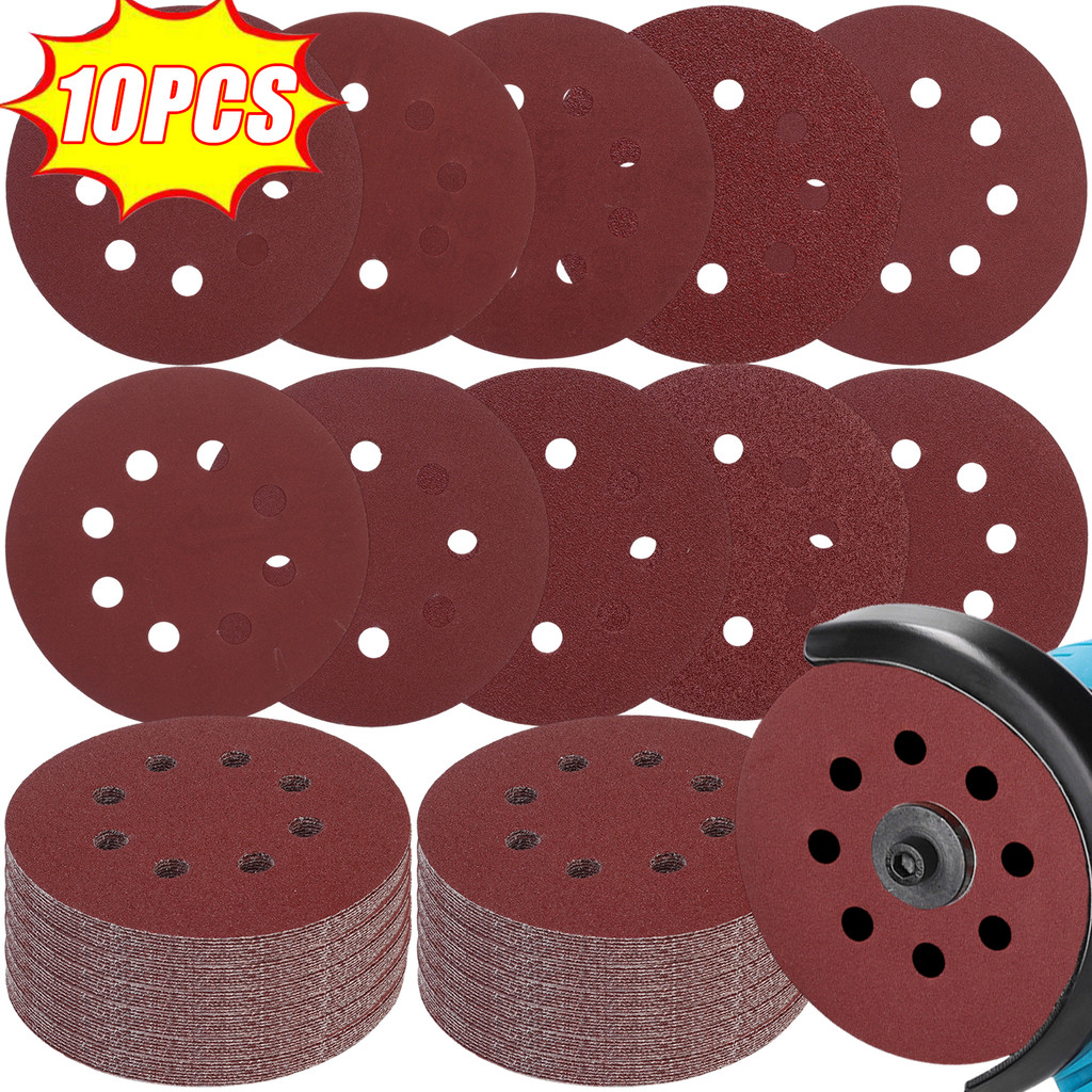 10 ชิ้น 8 หลุม 80Grit-2000Grit กระดาษขัดผสม/รอบอัตโนมัติ Self-กาวแผ่นขัด / 125 มม.เครื่องมือขัดทราย