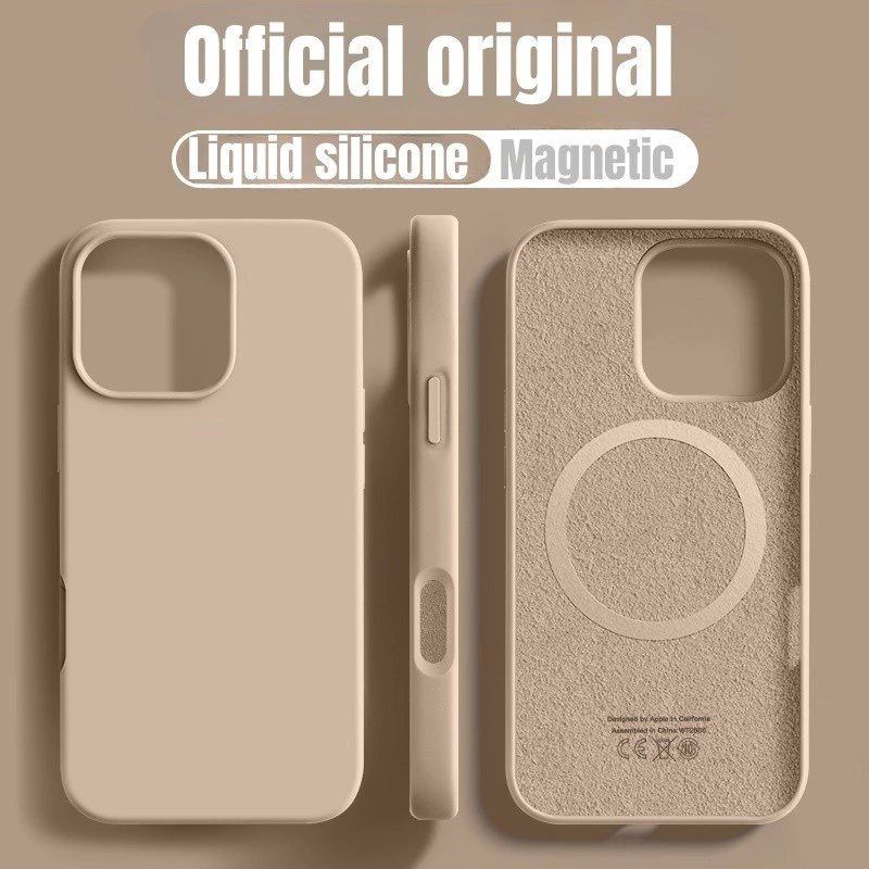 หรูหราซิลิโคนเหลวแม่เหล็กเคสโทรศัพท์ สําหรับ iPhone 16 16E 15 14 13 12 11 Pro Max 16 Plus สีทึบกันกระแทกกันชนนุ่มปก