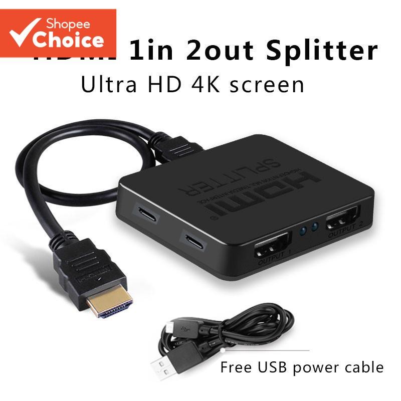 Full HD 4K 1080P 1x2 HDMI Splitter 3D 1 ใน 2 Out Amplifier Dual Monitors สําหรับโปรเจคเตอร์คอมพิวเตอร์