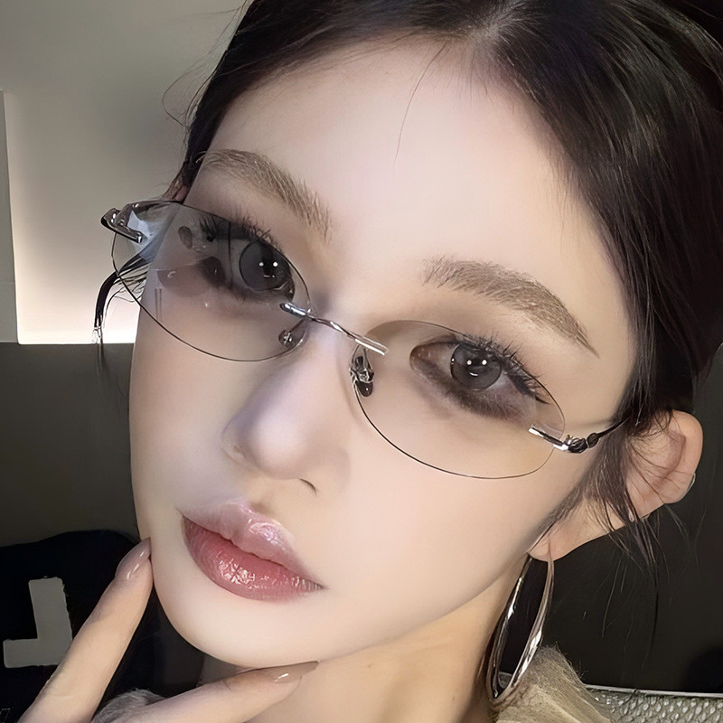 แว่นกันแดดสาวร้อน Y2K รูปไข่ไร้กรอบใหม่เป็นแว่นตาส่วนบุคคลและระดับไฮเอนด์