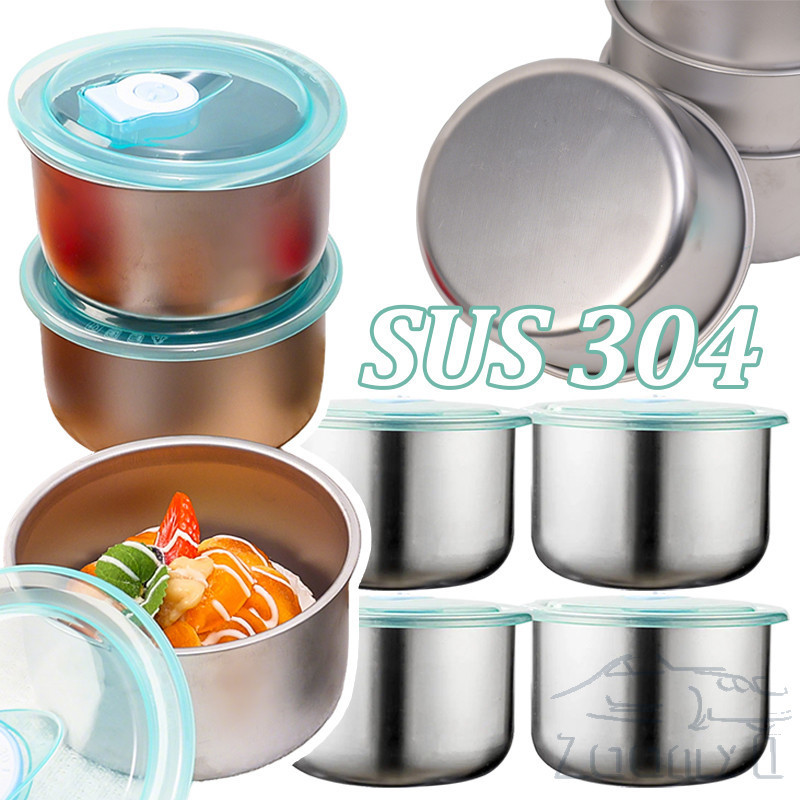ชามสแตนเลส 1/3/5 ชิ้นพร้อมฝาปิด - ภาชนะปิดผนึกอาหารกลม - กล่องเก็บของในตู้เย็นสด