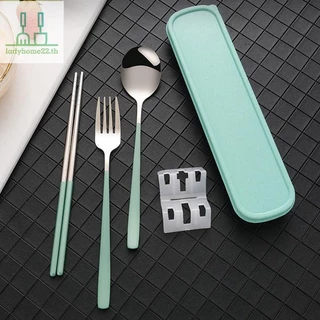 DOOULADY ชุดช้อนส้อมตะเกียบช้อน 3 In 1 สแตนเลสอาหารเย็นพร้อมกล่องบนโต๊ะอาหาร Flatware ชุด Travel Camping Flatware TH