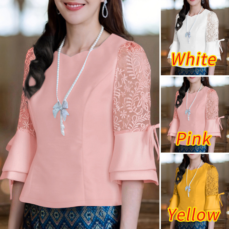 ZANZEA ผู้หญิงเกาหลีที่เงียบสงบหรูหรา Sweetheart Collar Flare Sleeve ลูกไม้โครเชต์ สปไลซิ่งเสื้อ — صورة 3