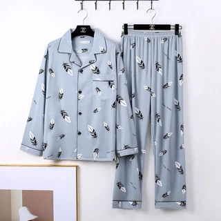 HillsayN ชุดนอนผู้ชายผ้าฝ้ายแขนยาวใหม่พลัสไซส์ High-End Home Wear