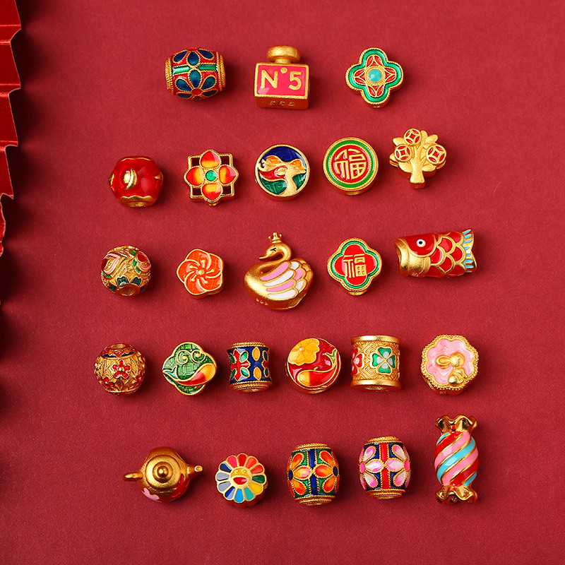 DIY วิธีโบราณ Golden Burnt Blue Cloisonne ทรายทองโอนลูกปัดสำหรับสร้อยข้อมือ