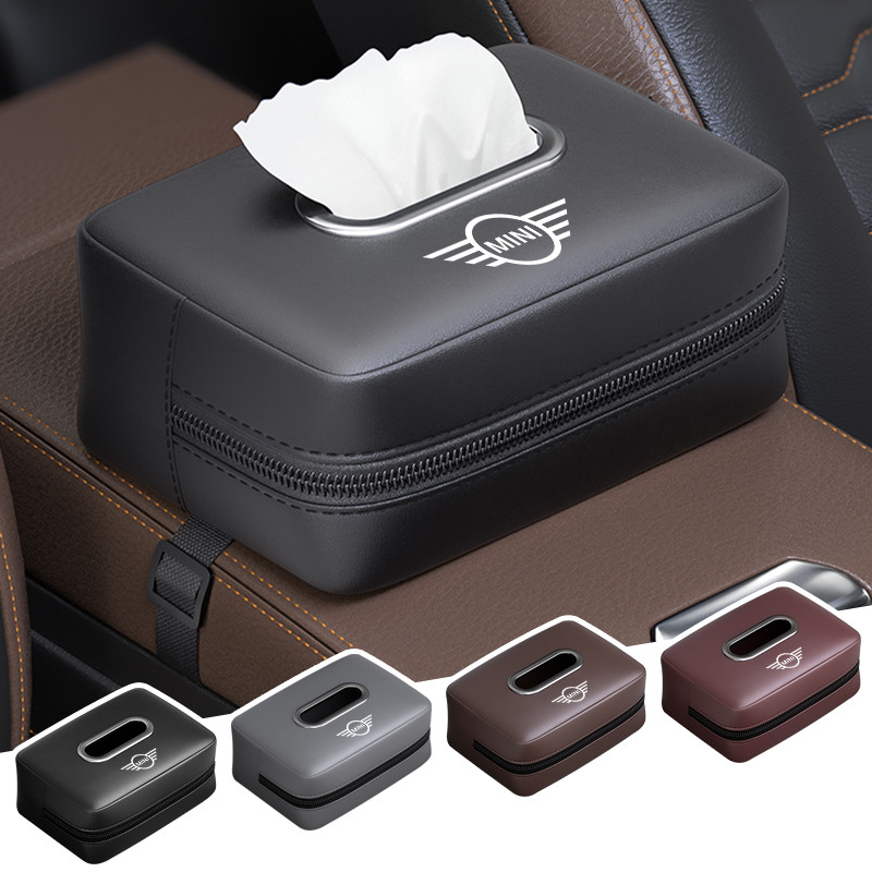 1pcs โลโก้รถกล่องกระดาษทิชชู Napa หนังรถที่นั่งback กระเป๋าผ้าเช็ดปากสําหรับ Mini Cooper One S R50 R53 R56 R60 F55 F56 R57