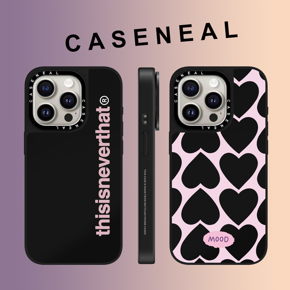 CASENEAL สีชมพูรักภาษาอังกฤษกระจกใบหน้าเคสโทรศัพท์สําหรับiPhone 16 Pro Max 15 Plus 14 ProMax 13 12Pro 11 โทรศัพท์กันกระแทกขอบนุ่มฮาร์ดป้องกันกรณี