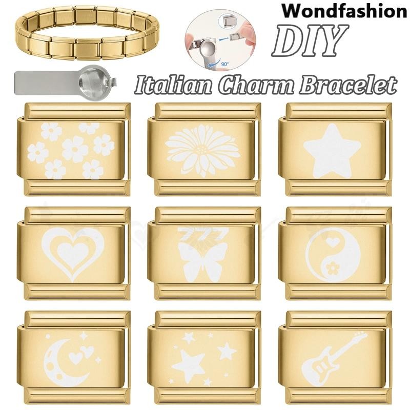 Rose Gold ฐาน Moon Star อิตาเลี่ยน Charm สร้อยข้อมือ Fit 9 มม. สแตนเลส DIY เครื่องประดับ Retro บุคลิกภาพโมดูลสร้อยข้อมือ