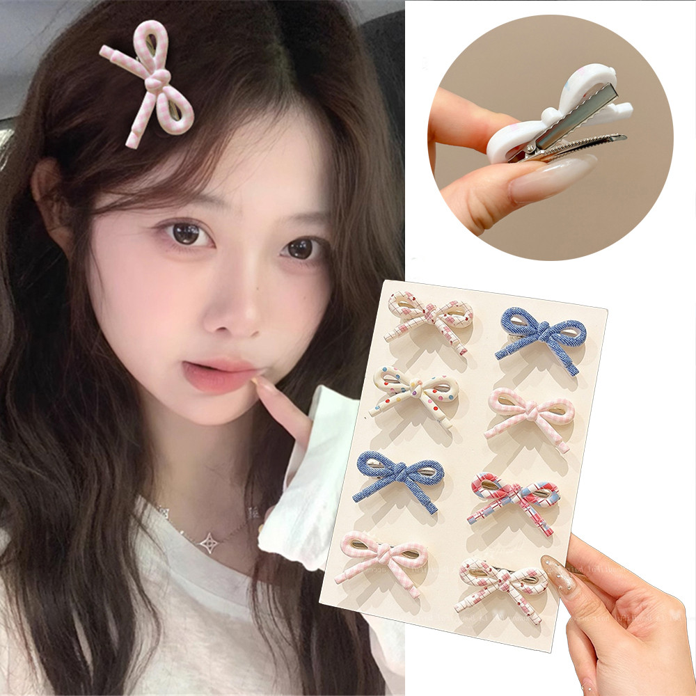 กิ๊บติดผมโบว์สีสันสดใสพร้อมคลิปด้านข้างสำหรับสาวน่ารักและผมหน้าม้า
