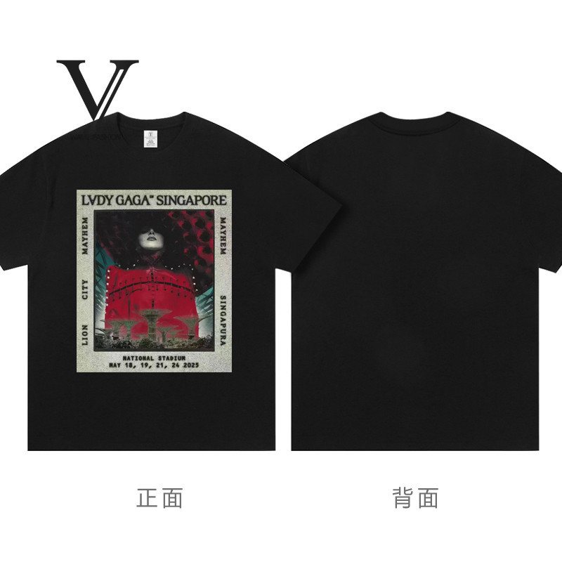 🔥👕: 2025 lady gaga lady gaga Singapore Concert เสื้อผ้าเสื้อยืดแขนสั้นสไตล์เดียวกันผ้าฝ้ายแท้พิมพ์แข