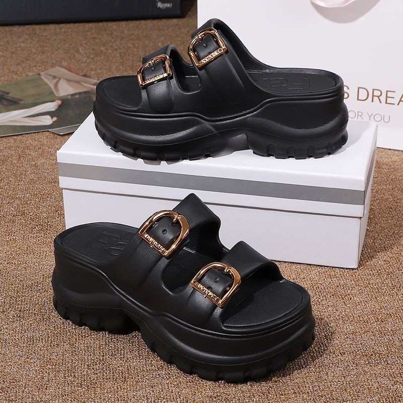 TLJO 2025 ฤดูร้อน High-End All-Match หนาSoled เพิ่มความสูงสบาย Stepping on Shit Feel Flip-Flops สวมใส่ด้านนอก