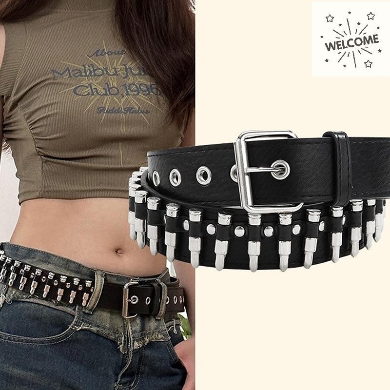AT Rivet Hollow Bullet ตกแต่งเข็มขัดแฟชั่นหนัง Studded รูปที่ 2