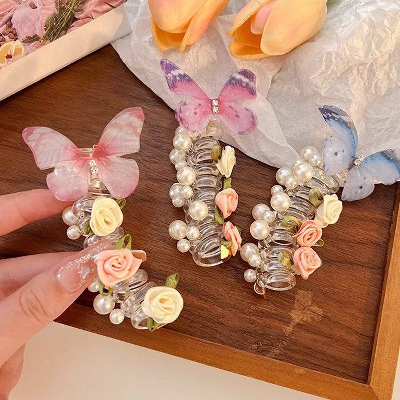 เชือกคาดผมรูปดอกกุหลาบผีเสื้อแสนหวาน เชือกคาดผมหางม้า ผ้าโพกศีรษะเด็กผู้หญิง - รูปที่ 3