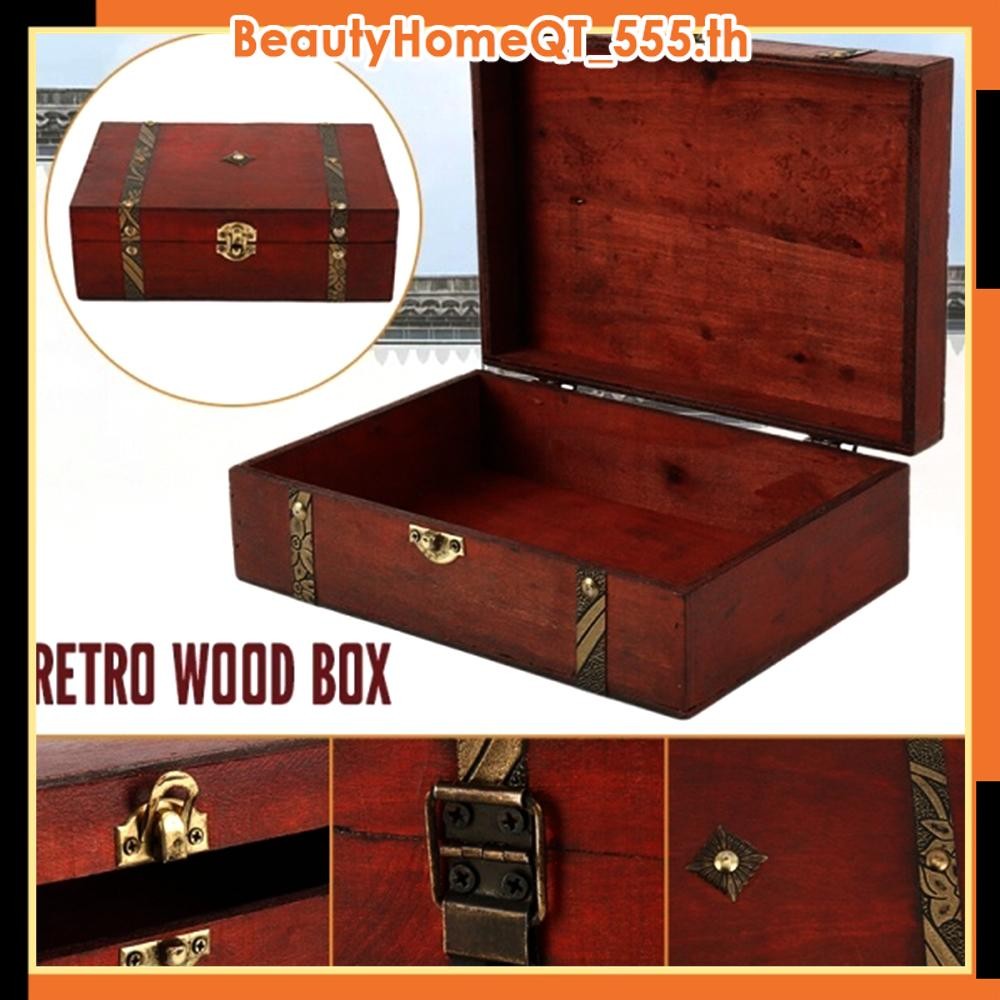 กล่องไม้ 23 x 16 x 7.5 ซม. ไม้ธรรมชาติกรณีการจัดเก็บบ้าน Retro ไม้ Keepsake กล่อง SHOPQJC7356