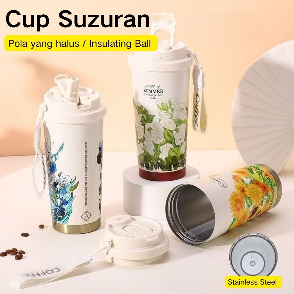 TERMOS 530ML Coffee Thermos How to Drink 2-in-1 Coffee Bottle Tumbler ร้อนเย็นสแตนเลส 316 ถ้วยกาแฟลา