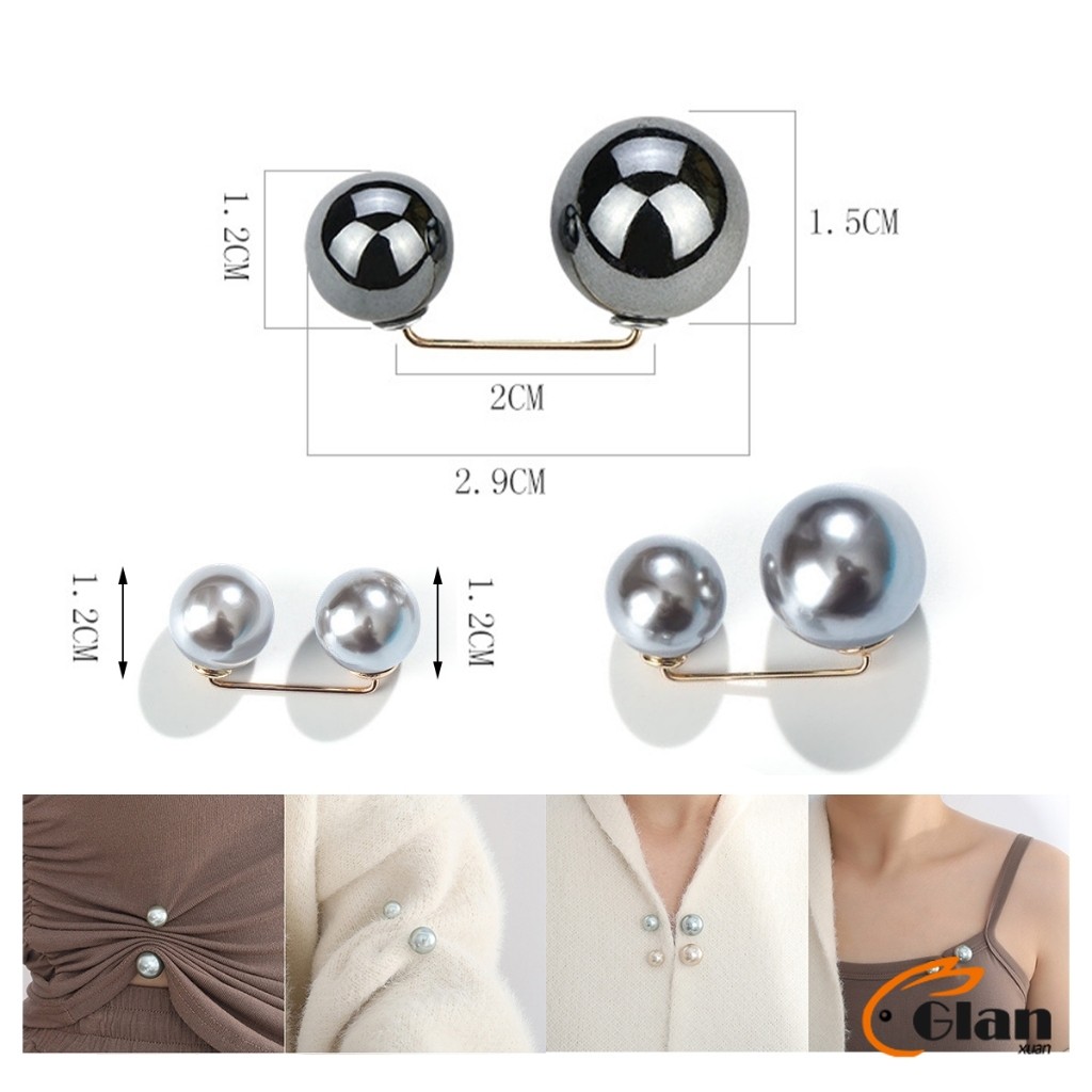 Glanxuan เข็มกลัดมุกเทียม ปรับขนาดเอว/ขนาดขากางเกง  สําหรับตกแต่งเสื้อ ผ้าคลุมไหล่ 2ชิ้น/แพ็ค Fashion Pins ราคา ถูกที่สุด ดีลบีเคเค แกลเลอรีภาพที่ 9