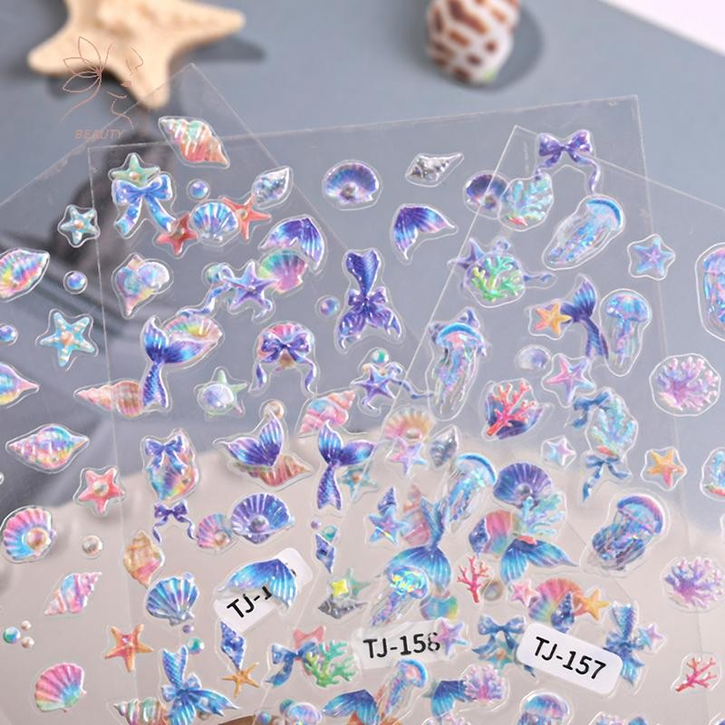 [maybeauty] การ์ตูน Ocean Nail Art สติกเกอร์บรรเทา 5D ฤดูร้อนปลาดาวเปลือกหอยสีเล็บ Decals อุปกรณ์ตกแต่ง DIY {TH}