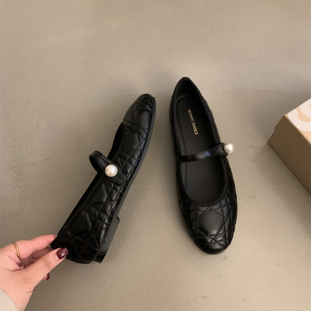 2025 รองเท้า Mary Jane สไตล์ฝรั่งเศสแบนสีดํา Retro รองเท้าเดี่ยว Soft Sole รองเท้าผู้หญิง