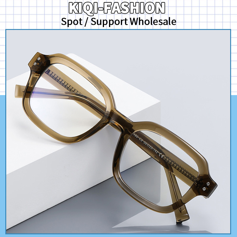 (QI-FASHION) แฟชั่นแว่นตาป้องกันแสงสีฟ้าผู้ชายกรอบสี่เหลี่ยม TR90 แว่นตาออปติคอลสไตล์ย้อนยุค