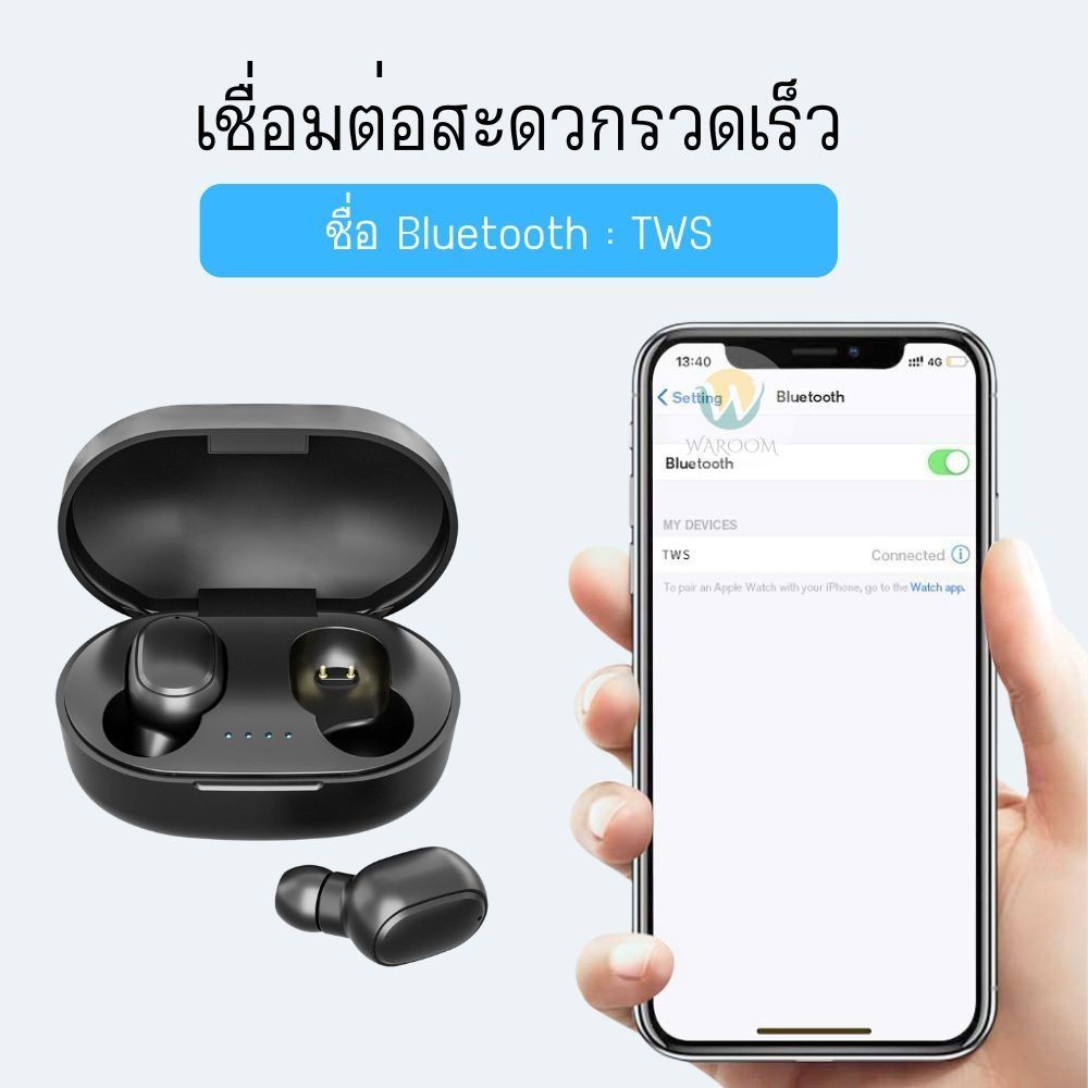 หูฟังบลูทูธ หูฟังไร้สาย A6S เชื่อมต่อได้ทั้งแอนดรอย/IOS สั่งการแบบกดปุ่ม บลูทูธ 5.0 ขนาดเล็ก น้ำหนักเบา รูปที่ 2