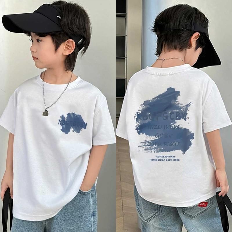 (ผ้าฝ้าย 100%)COD  เสื้อยืดเด็ก พิมพ์ลายการ์ตูนน่ารัก เสื้อยืดคอกลม เหมาะสำหรับเด็กอายุ 6-13 ปี Cotton 100 % K046 – โปรปัง