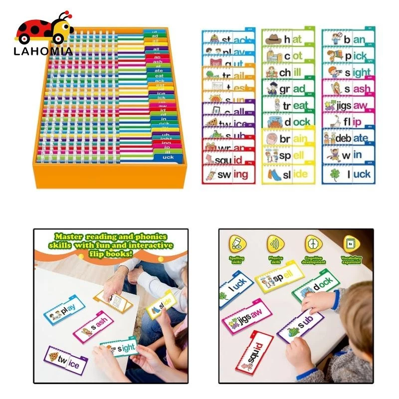 LAHOMIA Word Families Recognize รูปแบบเครื่องมือเพื่อการศึกษา Word Recognition Phonics แฟลชการ์ดสําหรับผู้ปกครองการศึกษาเกมอ่านหนังสือบ้าน
