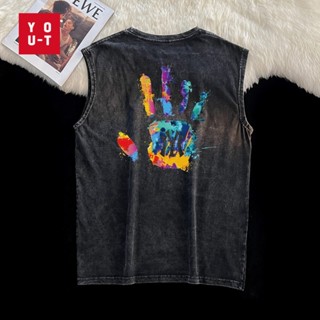 Y-T⚡ เสื้อแขนกุด OVERSIZE เสื้อกั๊กแขนกุดชาย พิมพ์