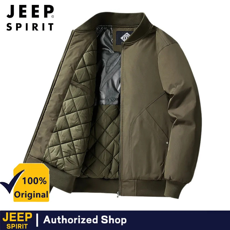 JEEP SPIRIT เสื้อแจ็คเก็ตคอตั้งสำหรับฤดูใบไม้ร่วงและฤดูหนาว สไตล์ลำลอง