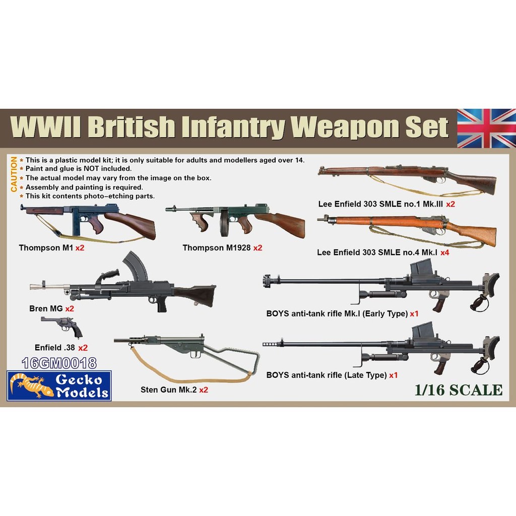 16GM0018 1/16 World War II British Army Weapon Set Assembly Model