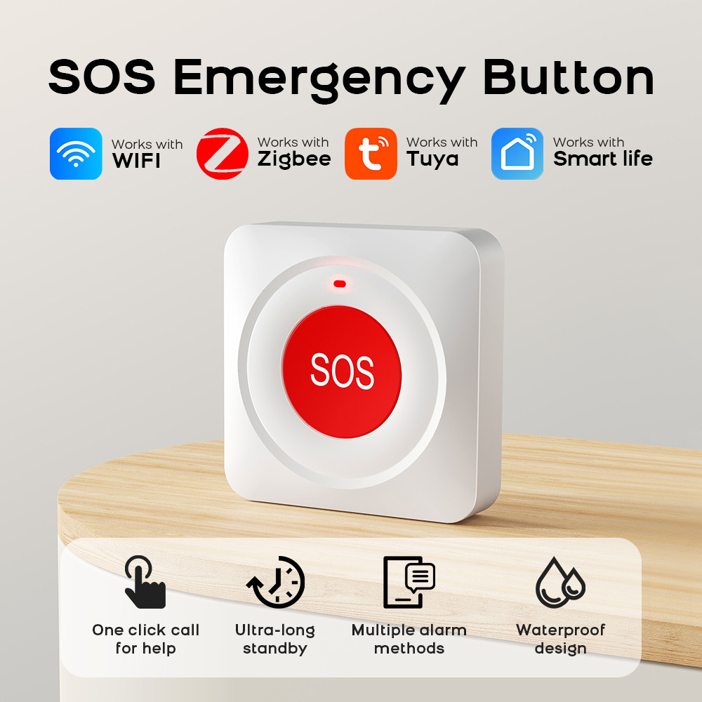SOS Panic ปุ่มไร้สายความปลอดภัย Shockers TUYA การป้องกันความปลอดภัย Home Security Alarm Distress ปุ่มสําหรับผู้สูงอายุ