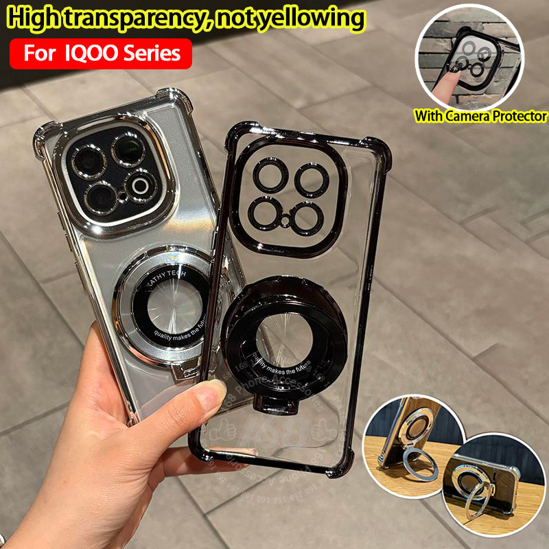 เคส iQOO Neo 10 เคส iqoo neo10 5G ใสเยลลี่นุ่มกันกระแทกพร้อมฝาครอบกล้องฟิล์มป้องกันเลนส์แม่เหล็กขาตั
