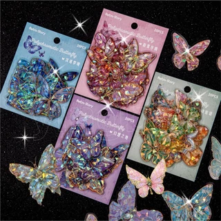 20 ชิ้นที่มีสีสัน Hot Stamped ผีเสื้อ PET สติกเกอร์ 3D เลเซอร์ Guka Flow กระเป๋าถือ DIY สติกเกอร์ตกแต่ง