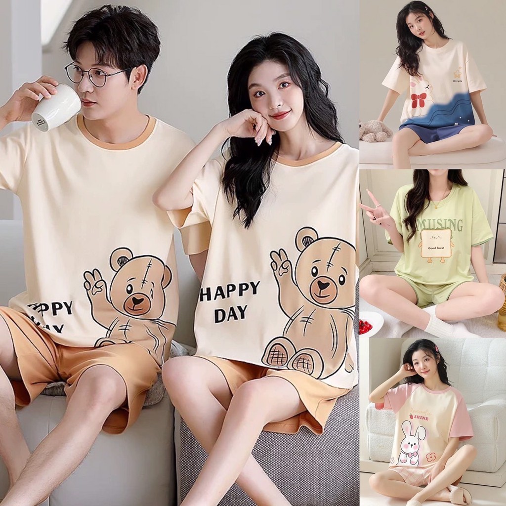 Fairy 🧡💛ชุดนอน คอกลมเสื้อแขนสั้น ลายการ์ตูนน่ารักมากๆ ผ้าคอตตอน เนื้อผ้านิ่ม ใส่สบาย ฟรีไซส์ #6004